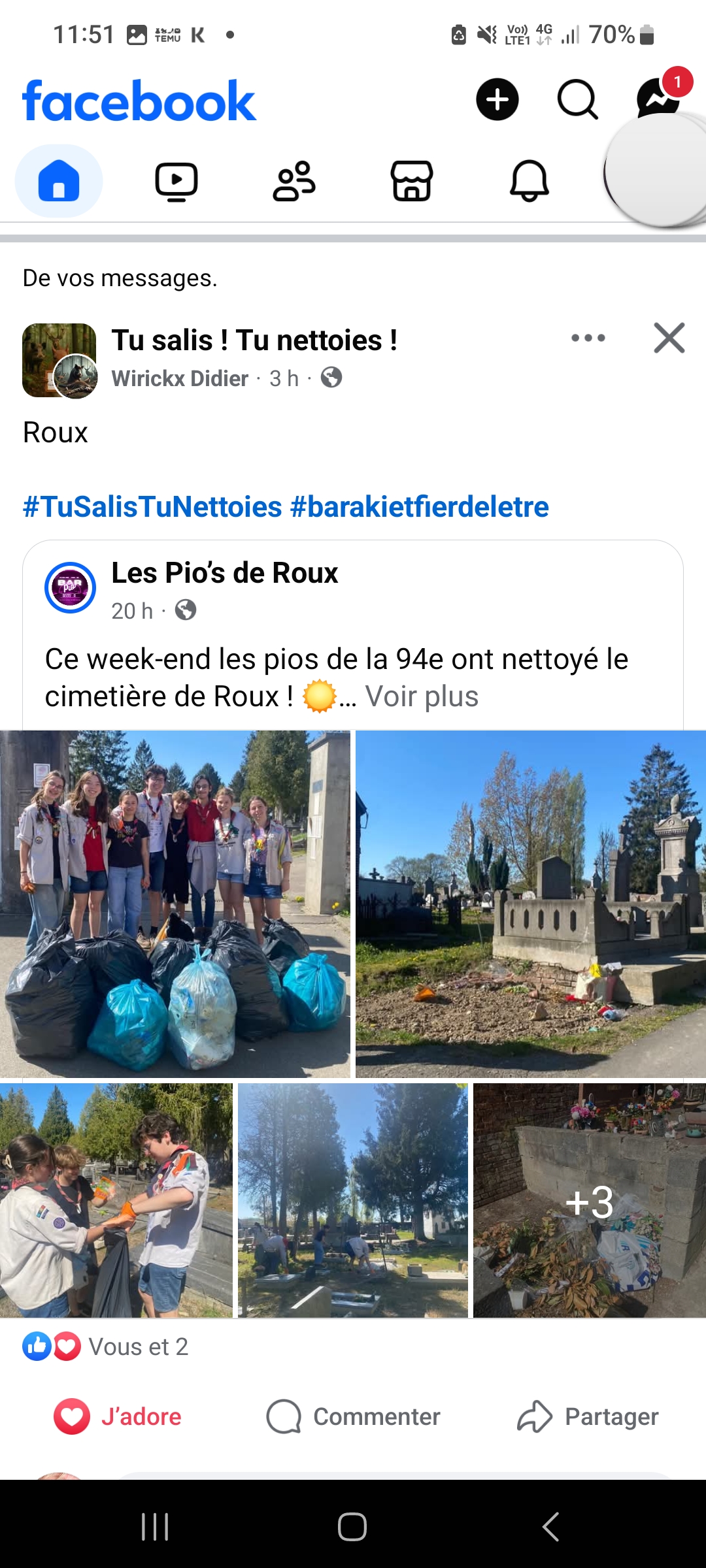 Nous demandons  pour le cimetière de Roux : des caméras, aménagements des endroits poubelles, fermeture des grilles.